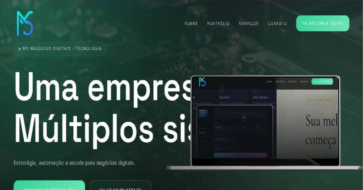 MS Negócios Digitais, site institucional com estética dark tech